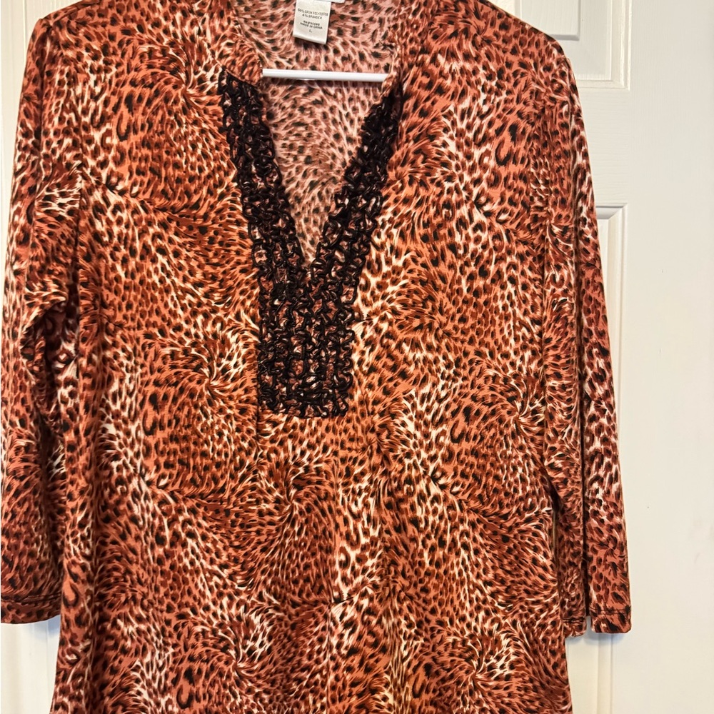 Brown and Tan Leopard Print Boxy Blouse